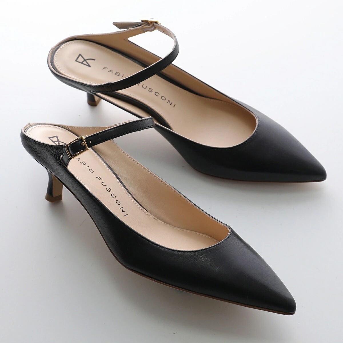 FABIO RUSCONI ファビオルスコーニ メリージェーンパンプス E 2003 SASSUOLO NAPPA レディース レザー ポインテッドトゥ ミュール 靴 NERO 23,871円