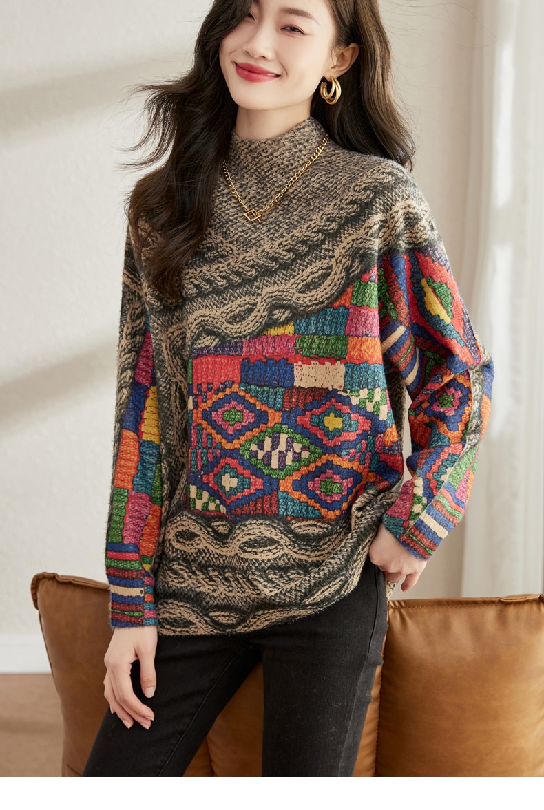 冬服 ファッション ハーフハイカラー 女性 ニット セーター ファッション センス セーター M L XL XXL トップス セーター 袖あり かわいい 大人可愛い きれいめ シンプル カジュアル