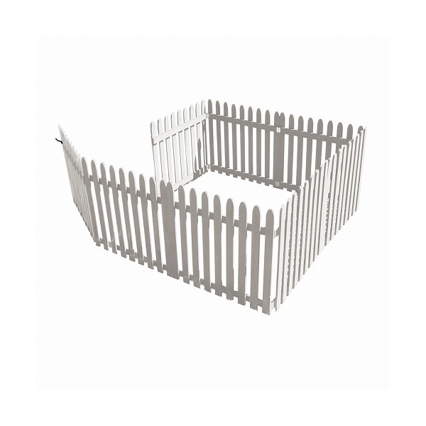 住まいスタイル WF-142FGS-WHT 折り畳めるウッドフェンス ゲート付サークルセット(縦ストライプ) ホワイト メーカー直送