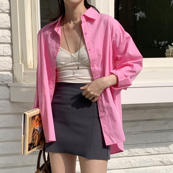 韓国ファッション ビビッド アンバランス ルーズフィット 襟 シャツ