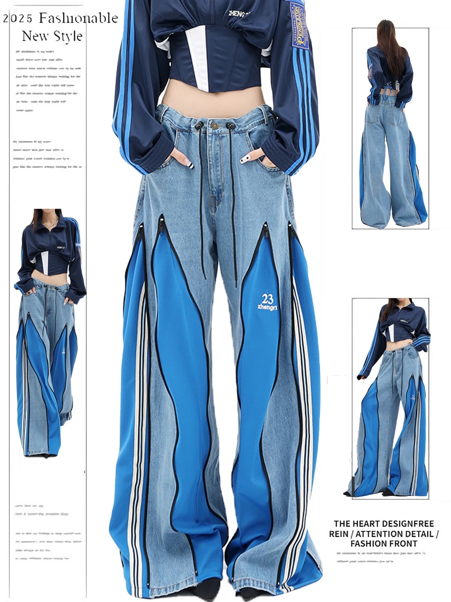 25 デニムパンツ ロング丈ボトムスハイウエストジーンズ K-PPストリートファッション系韓国風ファッション練習ジーンズ シルエットゆったりレッグレディースカジュアルジーパンサイド衣装 5,436円