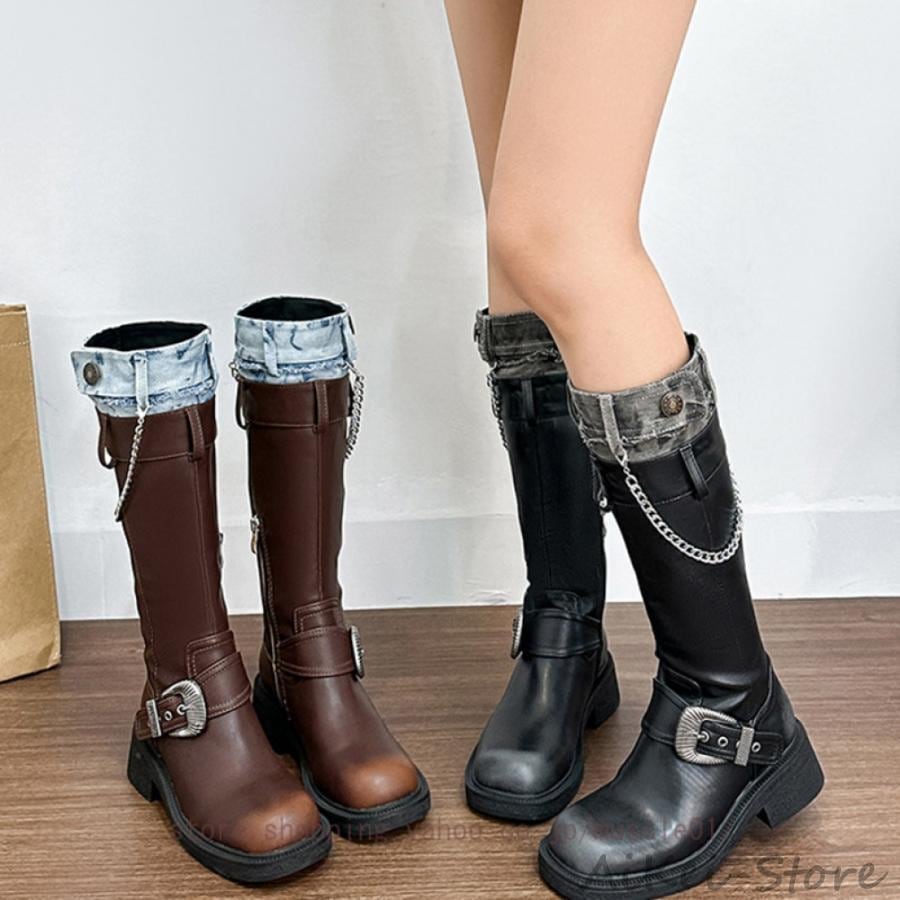 ロングブーツ ブーツ レディース コスプレ エンジニアブーツ シンプル 疲れない 大きいサイズ 歩きやすい 編み上げブーツ 厚底 太ヒール ブーティ ローヒール レディースブーツ ロングブーツ レースアップブーツ