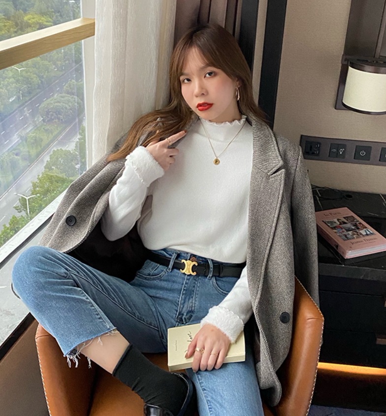 デート モテアイテム ニットソー 長袖 クルーネック フリル 綿 コットン 可愛い きれいめ 上品 おしゃれ かっこいい 可愛い ラブリー キュート ガーリー クール モード系 セクシー