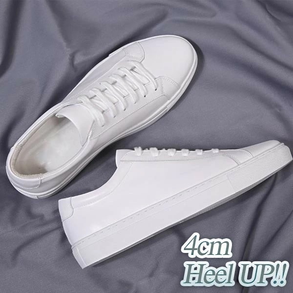 【4cm身長UP】 スニーカー メンズ 新作 本革 レースアップ オールホワイト 白 シンプル