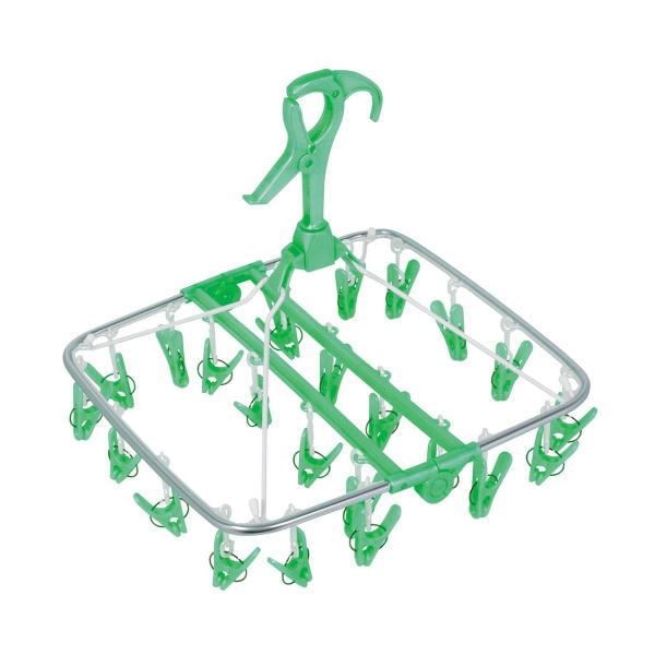 （まとめ）洗濯ハンガー アルモア スマート 角ハンガー ピンチ24個付 グリーン （ピンチハンガー） 20個セット