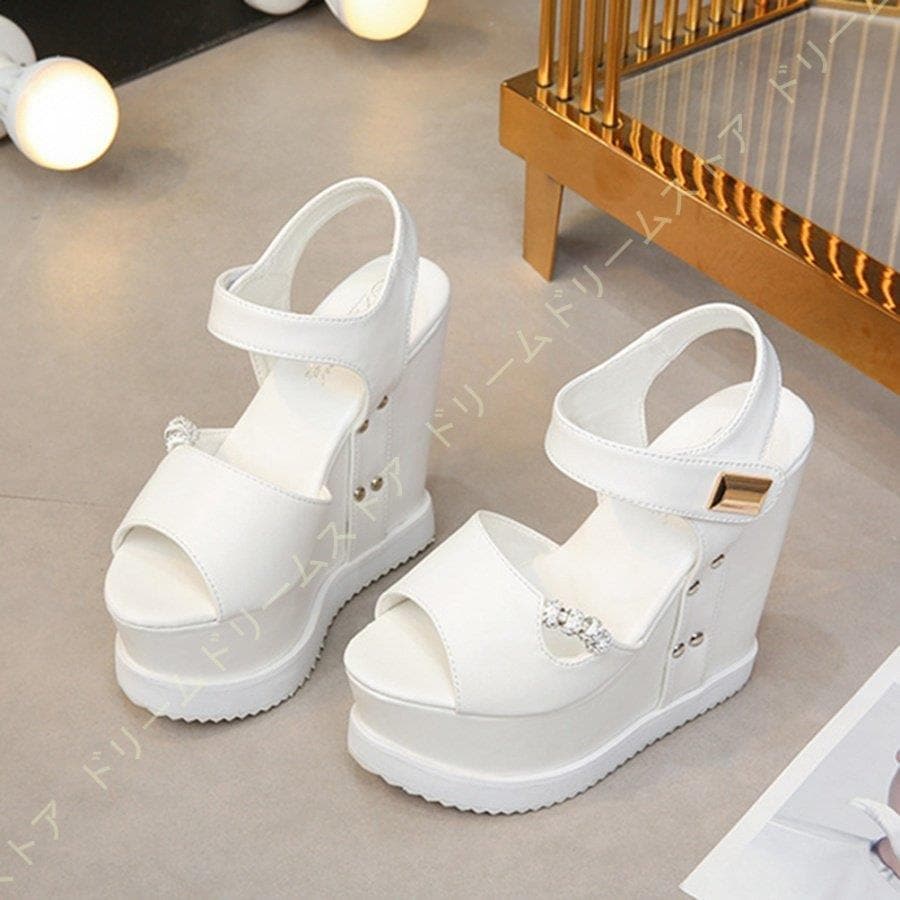 【急速出荷!】厚底 サンダル レディース 夏 ハイヒール 白 面ファスナー ウェッジソール 痛くない 大きいサイズ 14cmヒール アンクルストラップ 幅広 厚底サンダル 甲高