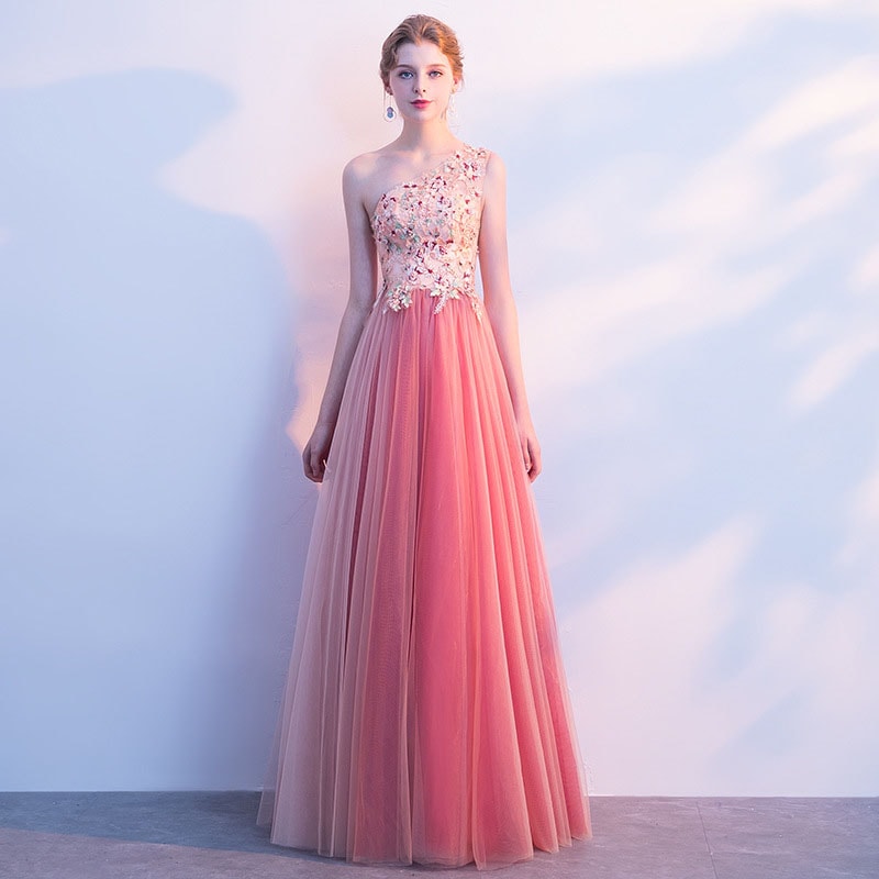 期間限定 カラードレス ロングドレス ピンク ワンショルダー 演奏会ドレス パーティードレス ウェディングドレス ウエディングドレス 結婚式 二次会 披露宴 花嫁 発表会 刺繍 ファスナー 花柄 カク 6,004円