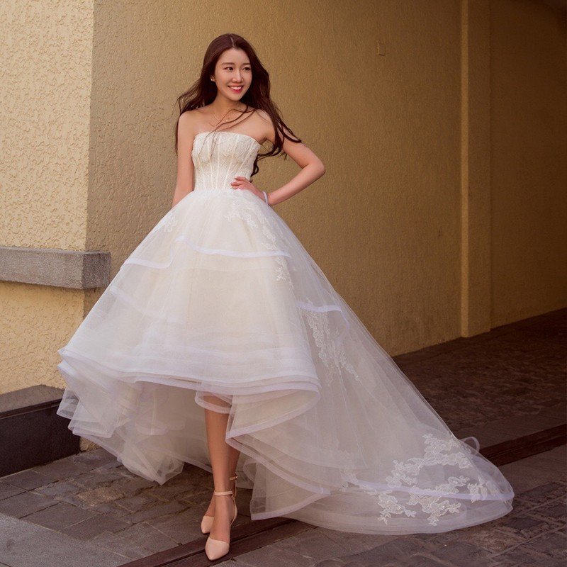 ウエディングドレス ロングドレス 安い トレーンドレス 前ミニ ウェディングドレス 結婚式 二次会
