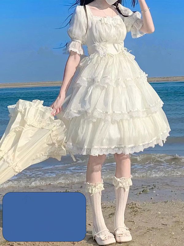 ロリータ ロリータドレス 夏服 バースデードレス 結婚式 三段式 逃亡姫