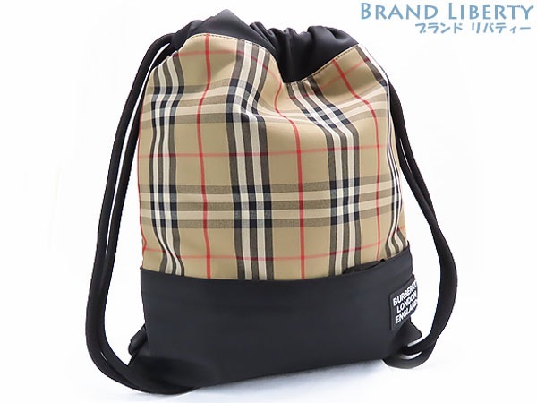 新古品バーバリースカウトヴィンテージチェック巾着型リュックサックバックパックナップサックベージュ80