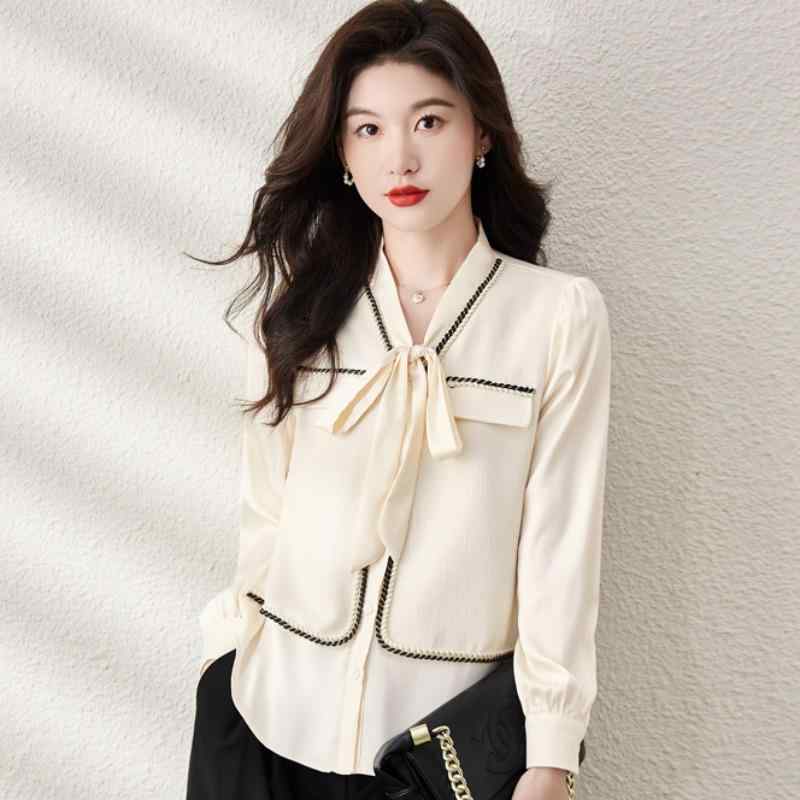 レディース シャツ ブラウス シフォンシャツ ボウタイ 長袖 春秋 フェミニン エレガント 上品 トップス ノーブル オフィス ビジネス 学校行事 万能コーデ マザー 婦人服