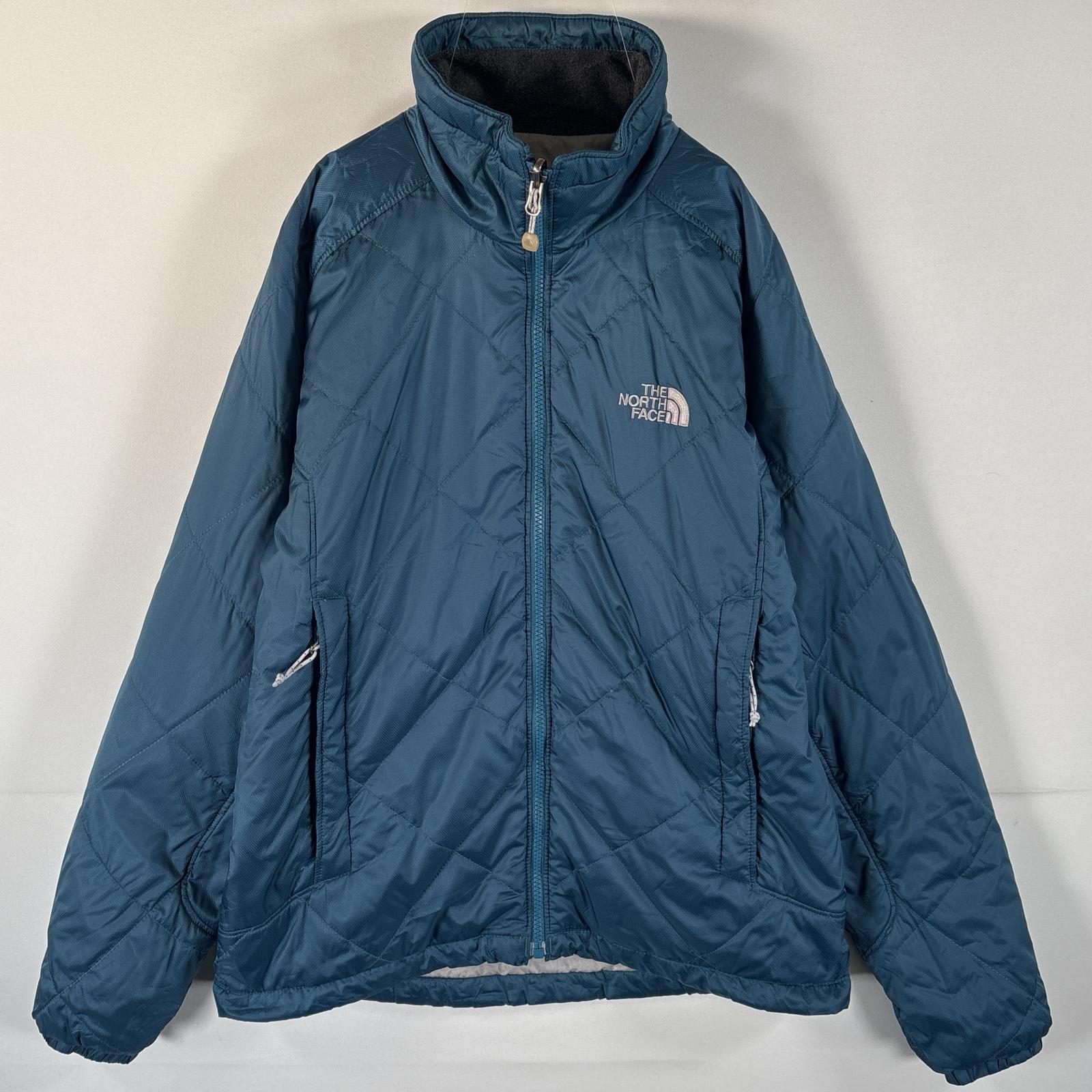 古着 ナイロンジャケット 中綿 ワンポイント刺繍ロゴ ブルゾン M ブルー系 レディース