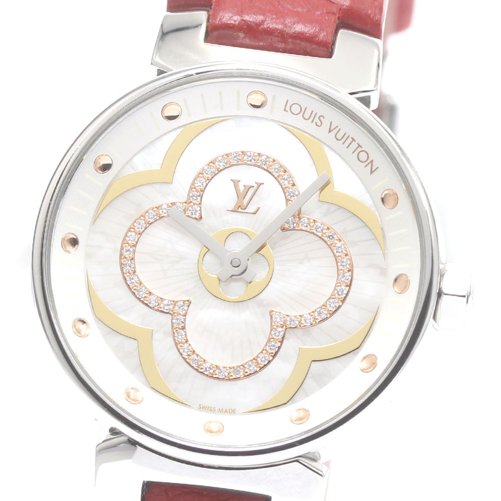 ルイ・ヴィトン LOUIS VUITTON QA017 タンブール ムーンディヴァインPM ダイヤモンド クォーツ レディース 箱・保証書付き_872750【中古】