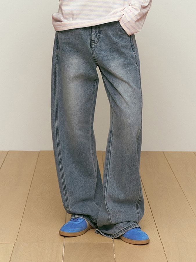 CURVE LINE WIDE FIT DENIM PANTS [BLUE]