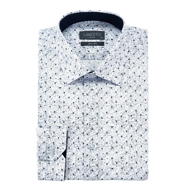 S/S プリントパターン ホワイト スリムフィット 長袖シャツ LYS6602WH