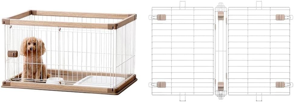犬 サークル ウッディサークル ロータイプ ライトナチュラル 小型犬用 幅97.5×奥行66.5×高さ55.5cm PWSR-960LV + マ ウッディサークル用屋根 PWSY-960V ライトナチ