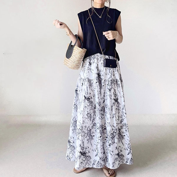 【楽天人気アイテム】 好感度UP エレガント アイスシルクニットトップス＋プリントスカートの 点セット