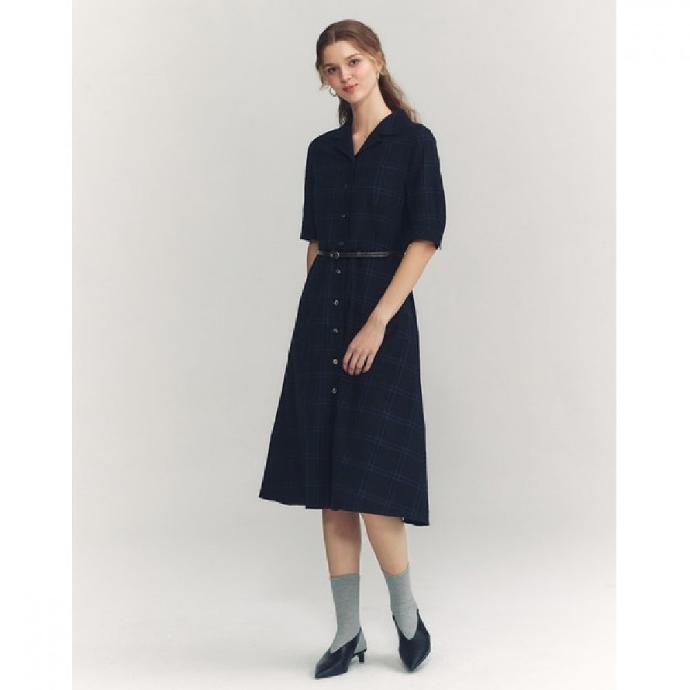 (ヘッジスレディース) 24FW チェックフレアドレスダークグリーン HSDR4C701E3