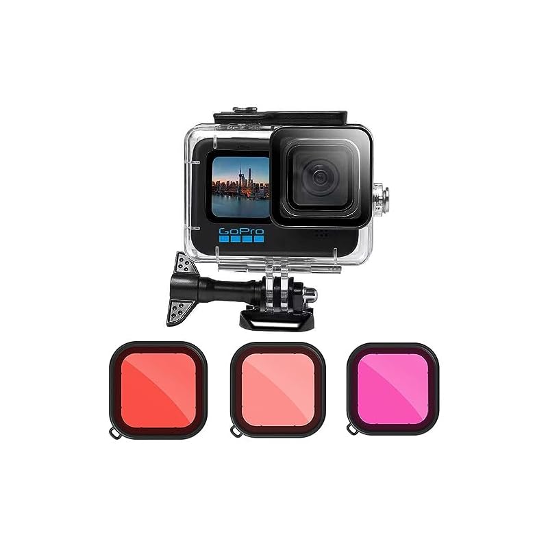 Kiowon GoPro 12 11 10 9用 ダイビングハウジング GoPro HERO12 HERO11 HERO10 HERO9対応 50m 防水ケース+ 3タイプレンズフィルター(レッド+マ