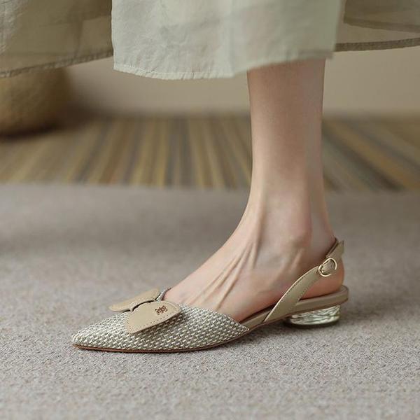 リボン飾りスリングバックサンダル 夏の靴 フラットシューズ C-10 (S9542101)