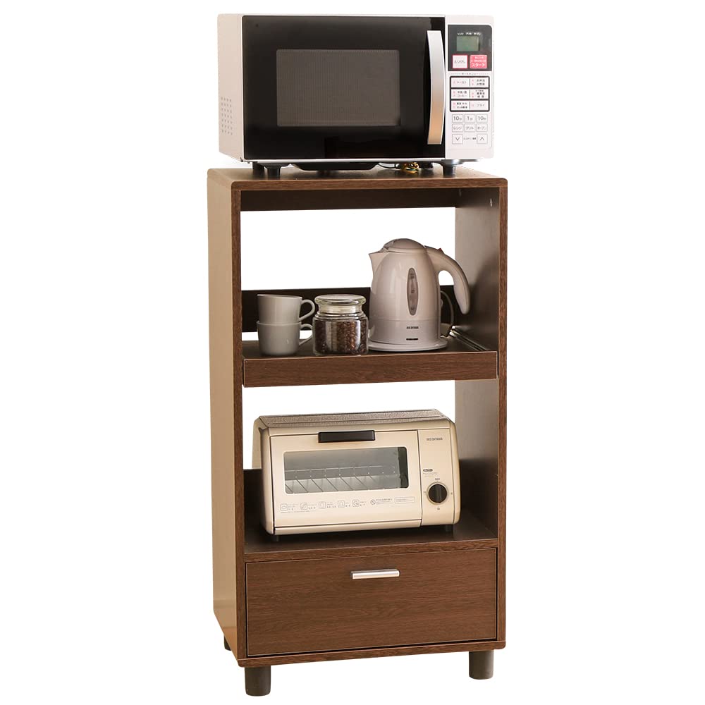 全国送料無料 アイリスオーヤマ キッチンボード レンジ台 スライド棚 幅50×奥行37×高さ93.8cm ブラウンオーク KBD-500