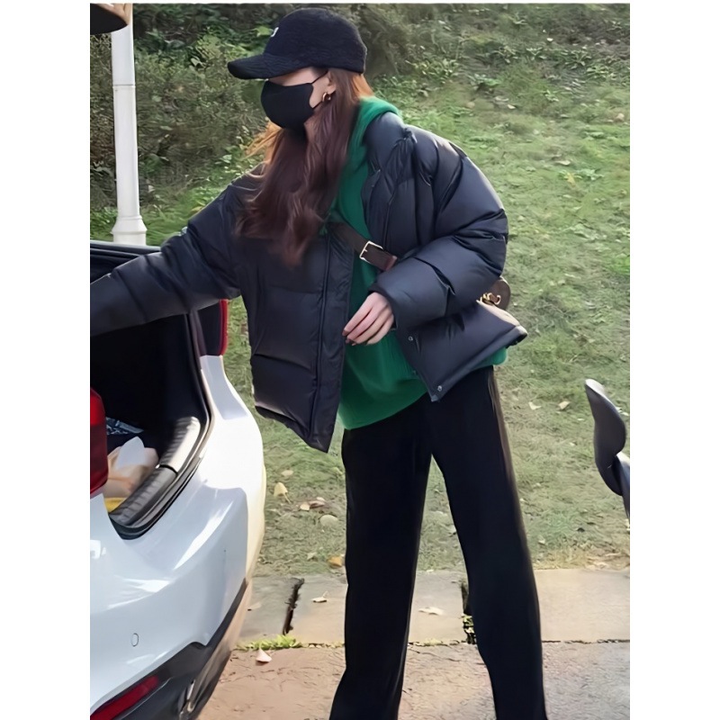 女性のための黒のダウンジャケット小柄な人々のための新しい韓国スタイルの緩い厚みのあるダウンジャケット