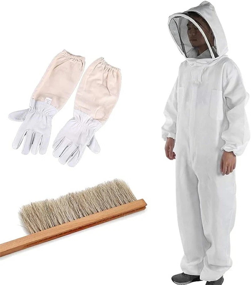 【期間限定特価】ハチ防護服 防護服 養蜂器具 蜂 スズメバチ 駆除 害虫駆除 一体式 ブラシ手袋付き 三点セット フェイスネット 取り外しやすい