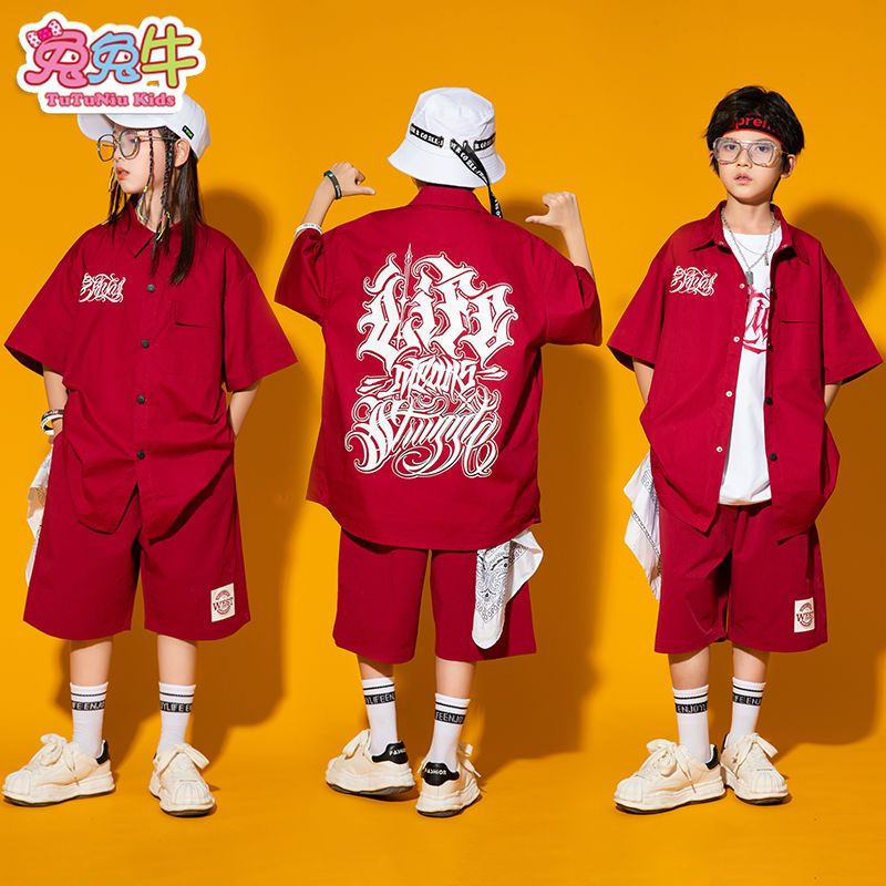 【5091人コレクション】ストリートダンス子供潮服シャツセットhiphop夏男児ヒップホップ子供服爆街女性演出服ジャズダンス