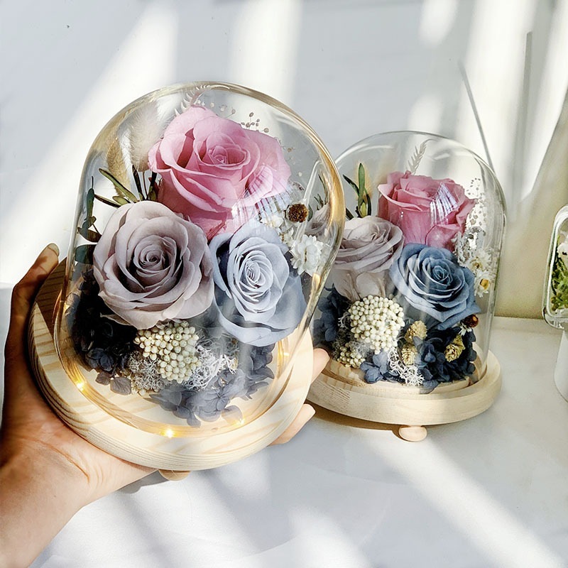 永生花夜灯ガラスカバー付きレディースデープレゼントクリスマスバレンタインギフトボックス品本物の花バラの花束