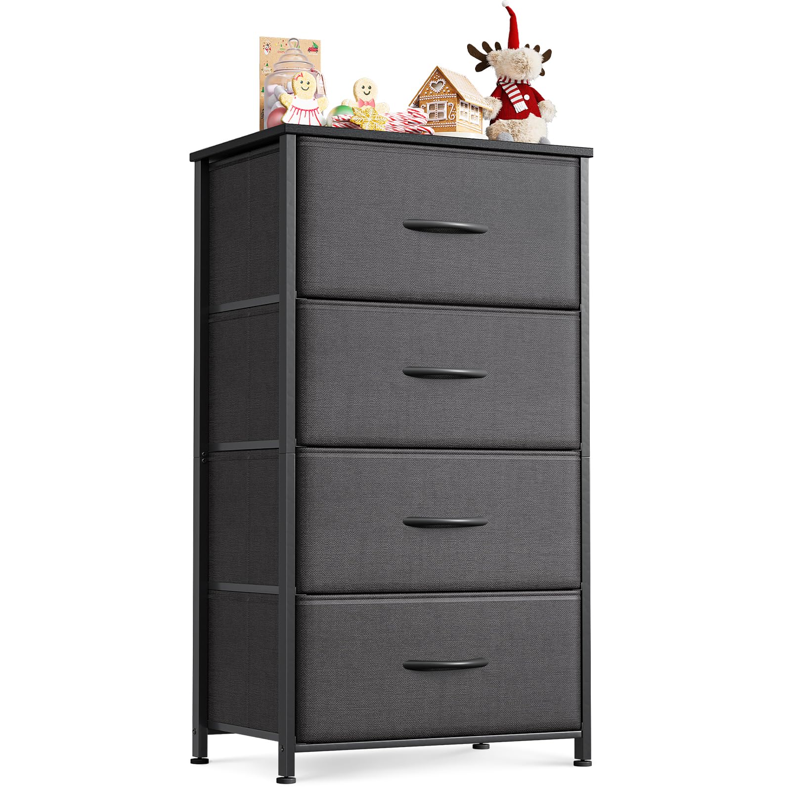KKL チェスト タンス 衣類収納 収納ケース 引き出し リビング収納 布製 引き出し 衣装ケース 箪笥 転倒防止 低ホルム 安定感 4段 【幅40×奥行30×高さ80cm】 ダークグレー