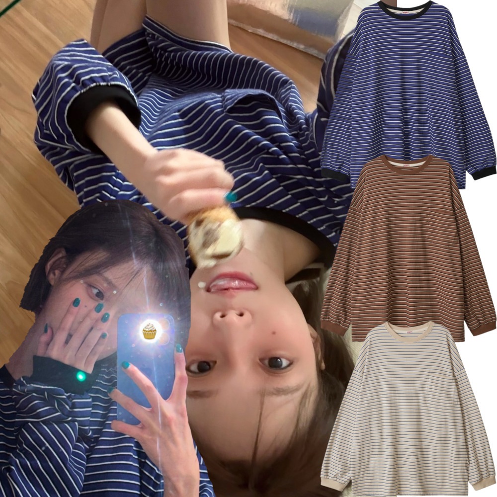 aespa ウィンター 着用/pocket stripe supersize long sleeve t-shirt/ユニセックス