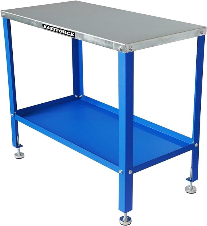 KF3002 ポータブル溶接台 天板460mm x 915mm 16mm穴付き 高さ880mm 耐荷重550kg 定盤 ワークテーブル 作業台 キャスター付き (ブルー)