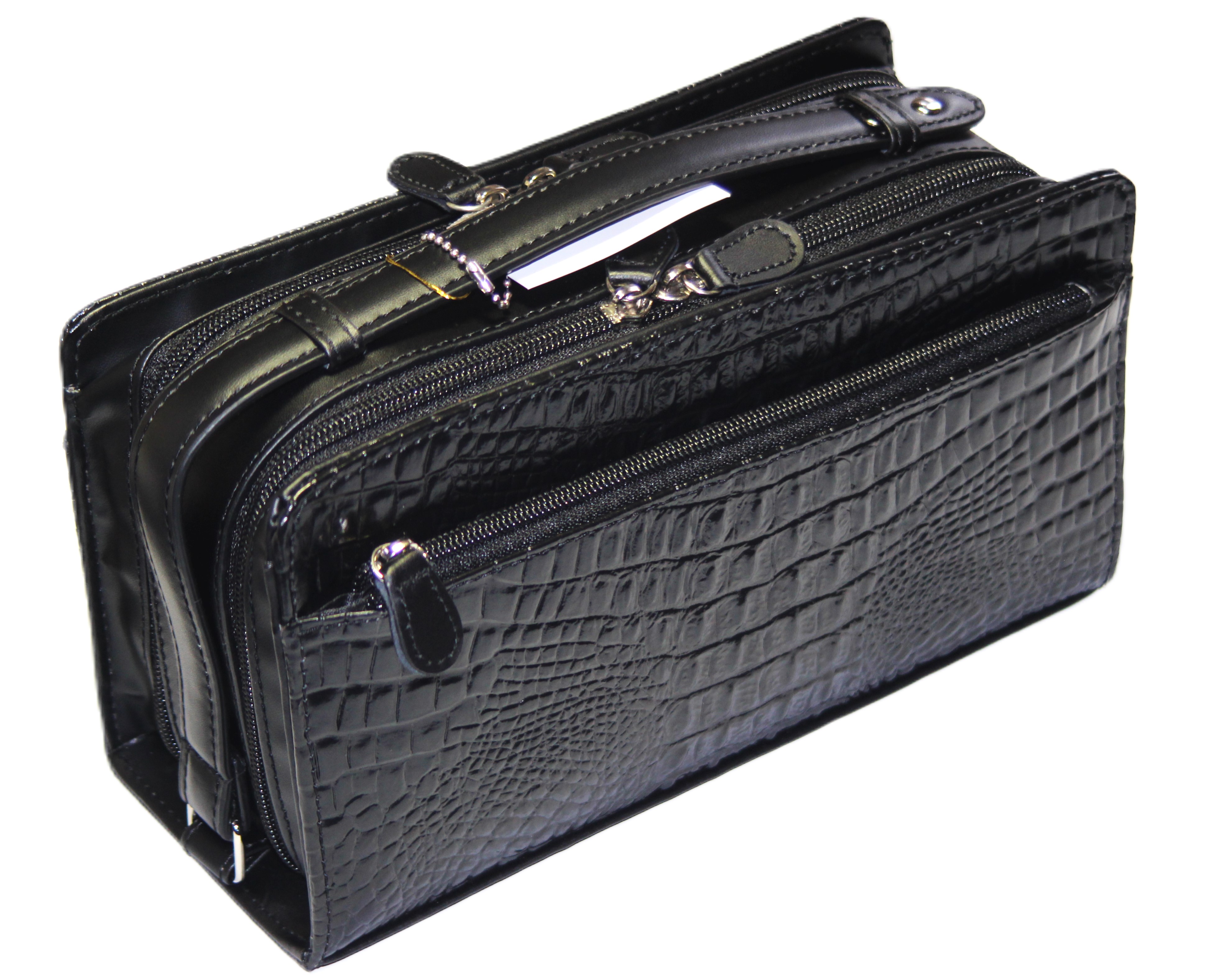 【新規OPEN】【期間限定セール】【激安】【新品未使用】牛革クロコダイル型押し　Wファスナーモデル　スクエアタイプ　セカンドバッグ　E-205　黒