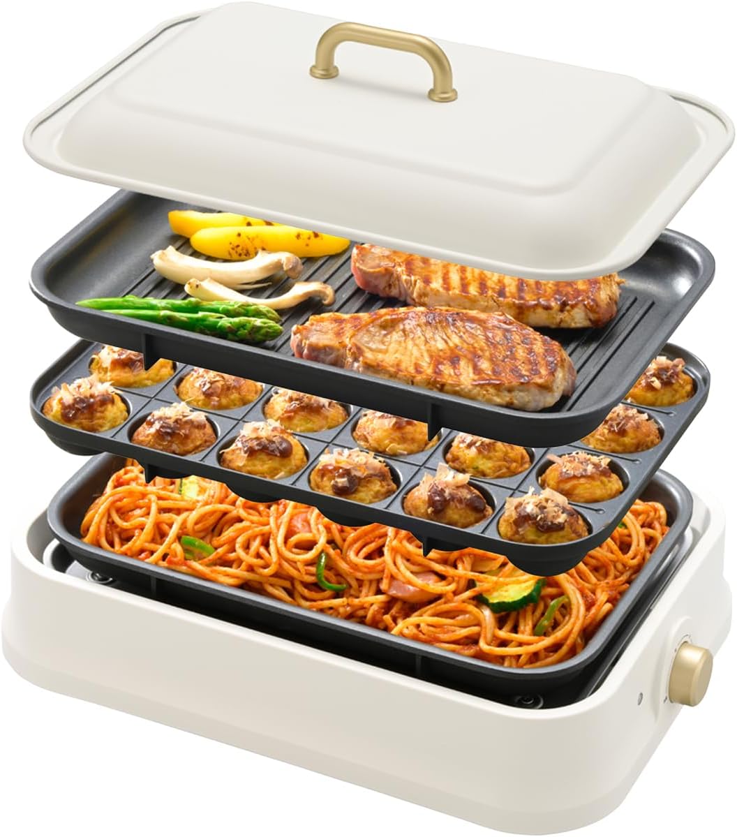 オーム OHM ホットプレート ３枚セット 平面プレート/たこ焼きプレート/焼肉 ディンプル プレート コンパクト オーム電機 COK-PYH100AZ 08-1706