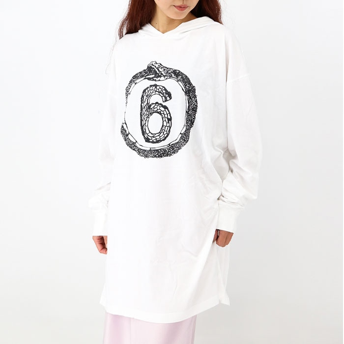 S62CT0224 S23588 100/WHITE レディースロゴパーカー ワンピース 白 長袖 オーバーサイズ ド