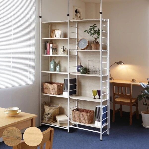 突っ張り 間仕切りラック 幅117.5cm つっぱり ラック 収納 間仕切り 木目調 パーテーション