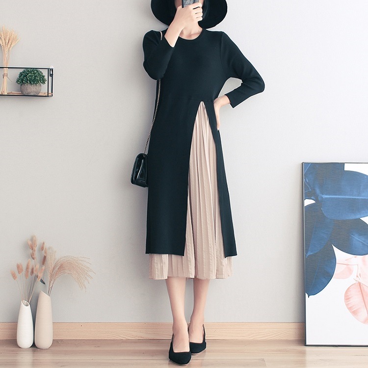 素敵でユニークな プリーツワンピース 黒ワンピース 重ね着風ワンピース ドッキングワンピース ニットワンピース ワンピース P6078 ロングワンピース レディース プリーツ ロング マキシ ロング スリット ニット 長袖ミニ 膝丈ワンピ サイズ 2xl Prettypoisonbar Com