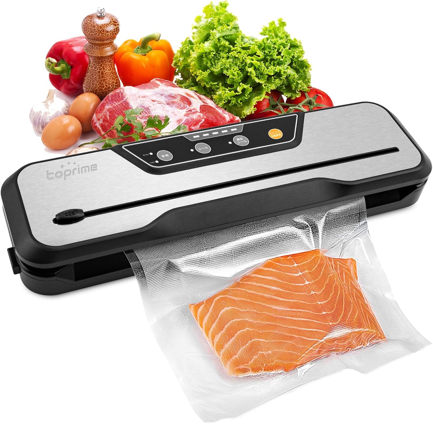 Toprime 真空パック機 フードシーラー -80Kpa吸引力 真空パック器 真空パック 真空バッグ付き フードセーバー 真空シーラー 家庭用業務用 乾湿対応 ヒートシーラー 操作が簡単 ブラック