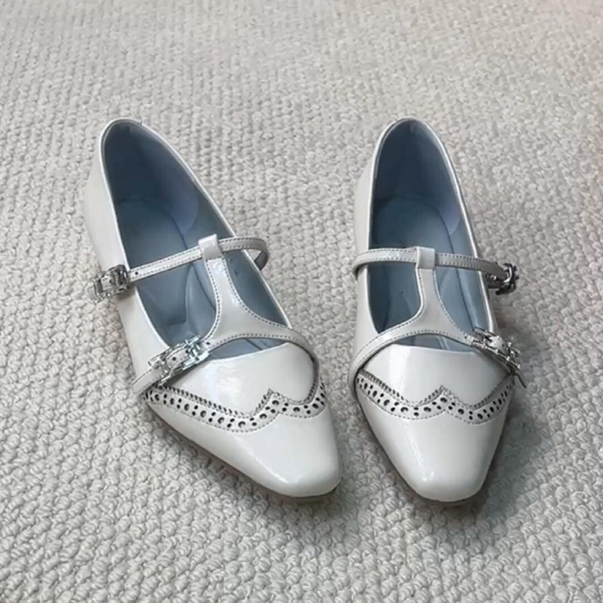 Panskinバージョン新しいニッチデザインhバックル浅い口mary Zhen Shoes Square Toe Heighted Ture Leather Shoes Cared Single S 5,405円