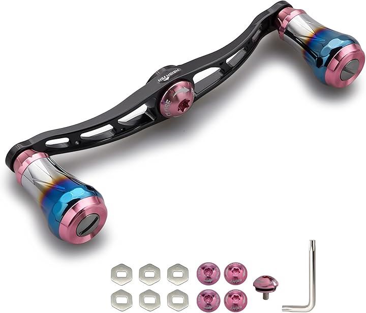 ベイト リール ハンドル シマノ shimano ダイワ daiwa アブガルシア abu 通用 ベイトリール 航空アルミ製 0077(V2.0 - 115mm - ブラック＆桜ピンク)