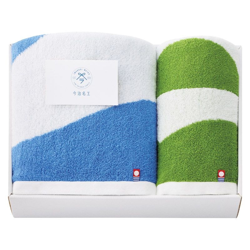 今治 今治名工 バスタオル&フェイスタオル ブルーxグリーン