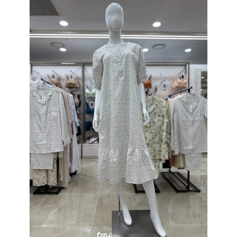 バーバラ80番手糸ジャカード小花柄半袖女性ワンピースAGW4618L（スターフィールドCOEX）