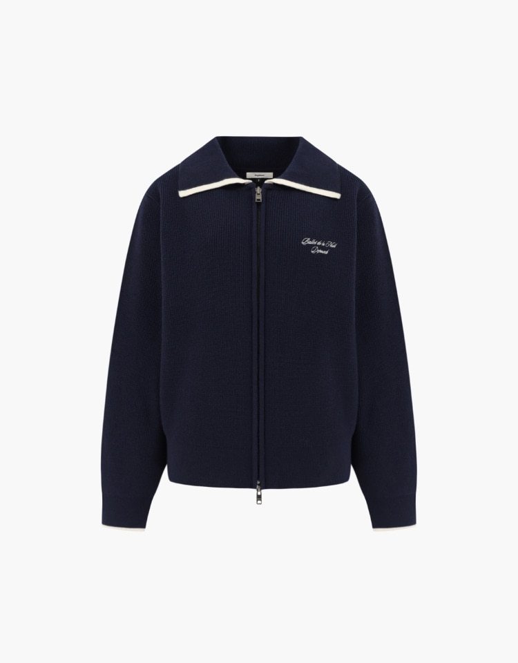 【DEPOUND】 COLLAR ZIP UP CARDIGAN : NAVY