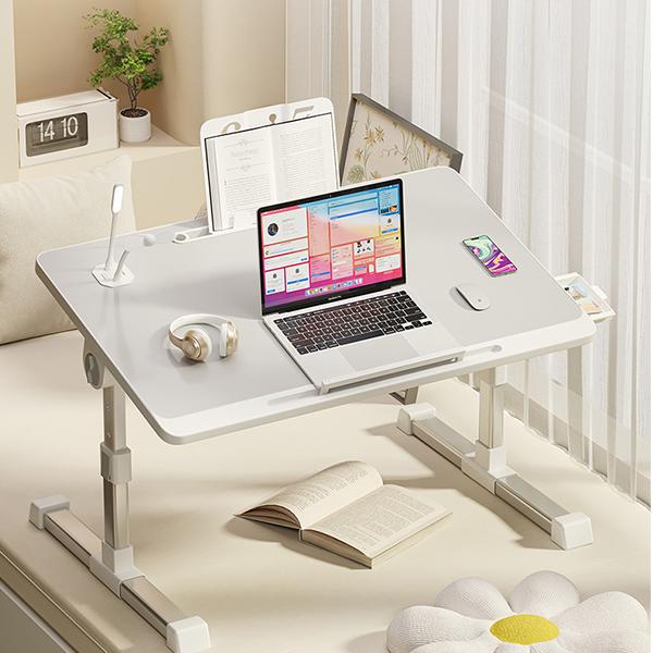 折り畳み式 パソコンテーブル 引き出し付き ブックスタンド付き PCテーブル ベッドテーブル 落下防止 ストッパー コンパクト 小さいテーブル 寝室 布団 テーブル