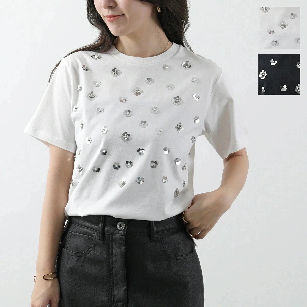 WEEKEND MAX MARA ウィークエンド マックスマーラ Tシャツ CABINA カビーナ レディース 半袖 カットソー スパンコール フラワー 花 カ