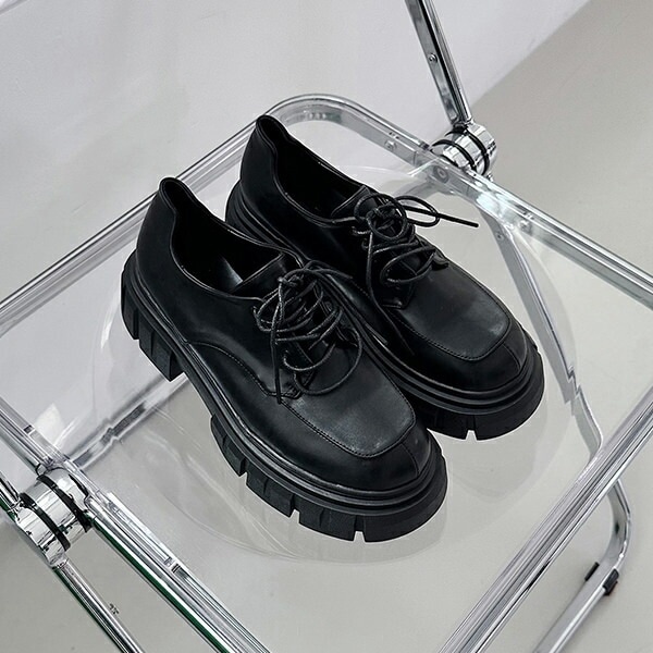 オックスフォードシューズ プラットフォームシューズ トラックソール レディース ミドルヒール 黒 ブラック おじ靴 革靴 ローファー 歩きやすい 靴 婦人靴 韓国