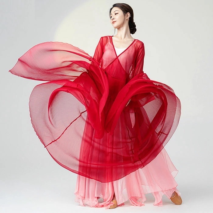 ダンス衣装 トップス スカート セット衣装 長袖 トップス ロング丈 シフォン 巻きスカート フレアスカート おしゃれ ダンス レッスン着 セットアップ レディース 大人 ダンス衣装 発表会 広がるス