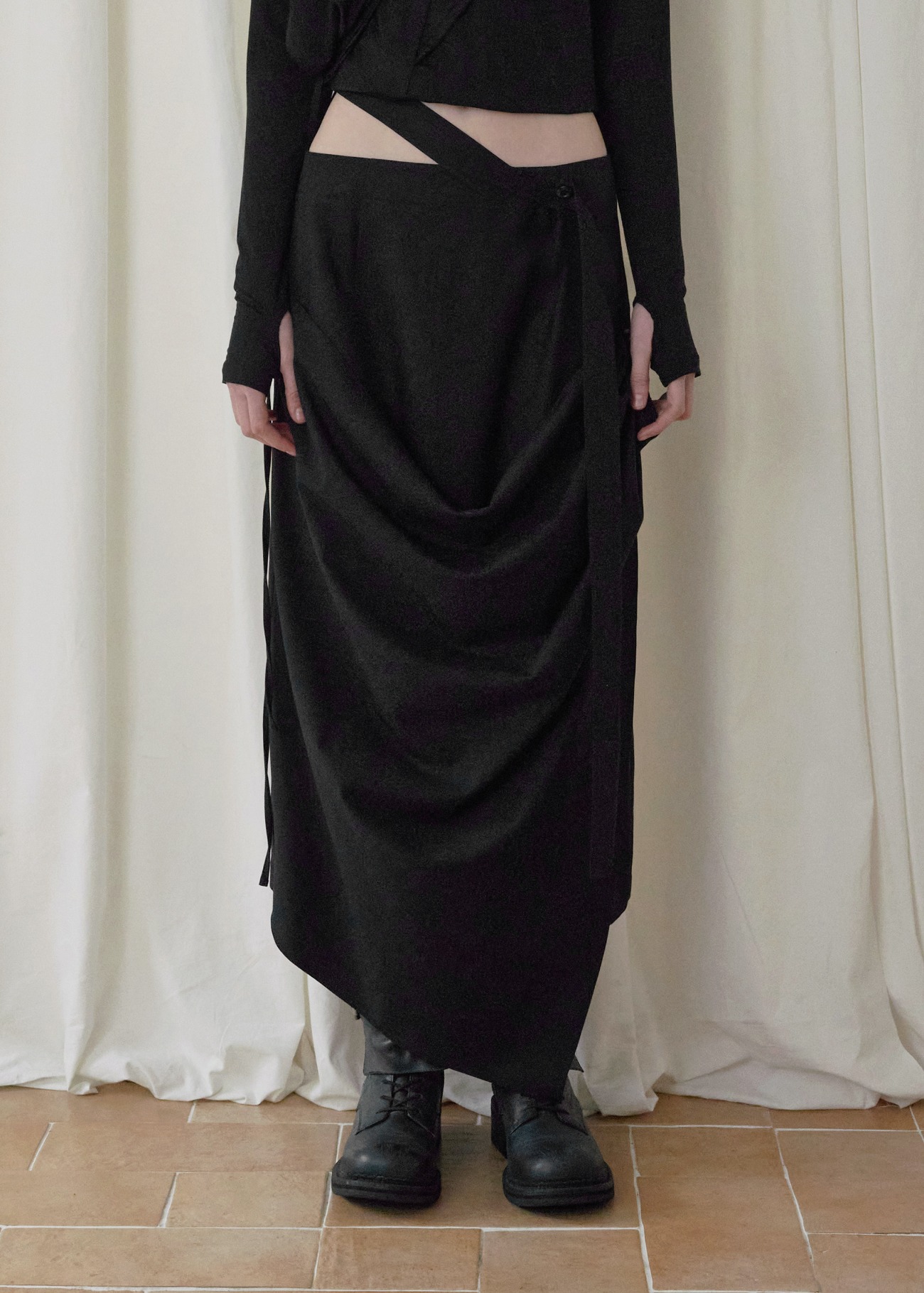 【bohemseo】 [2ND] SLIP DOWN SKIRT, BLACK 正規品