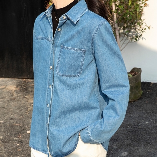 レディース トップス ブラウス 長袖 ボタンダウン ストリート 前開き ヴィンテージ 綿 きれいめ シンプル カジュアル 上品 おしゃれ かっこいい クール 無地 春 秋 冬 通勤 学生 通学