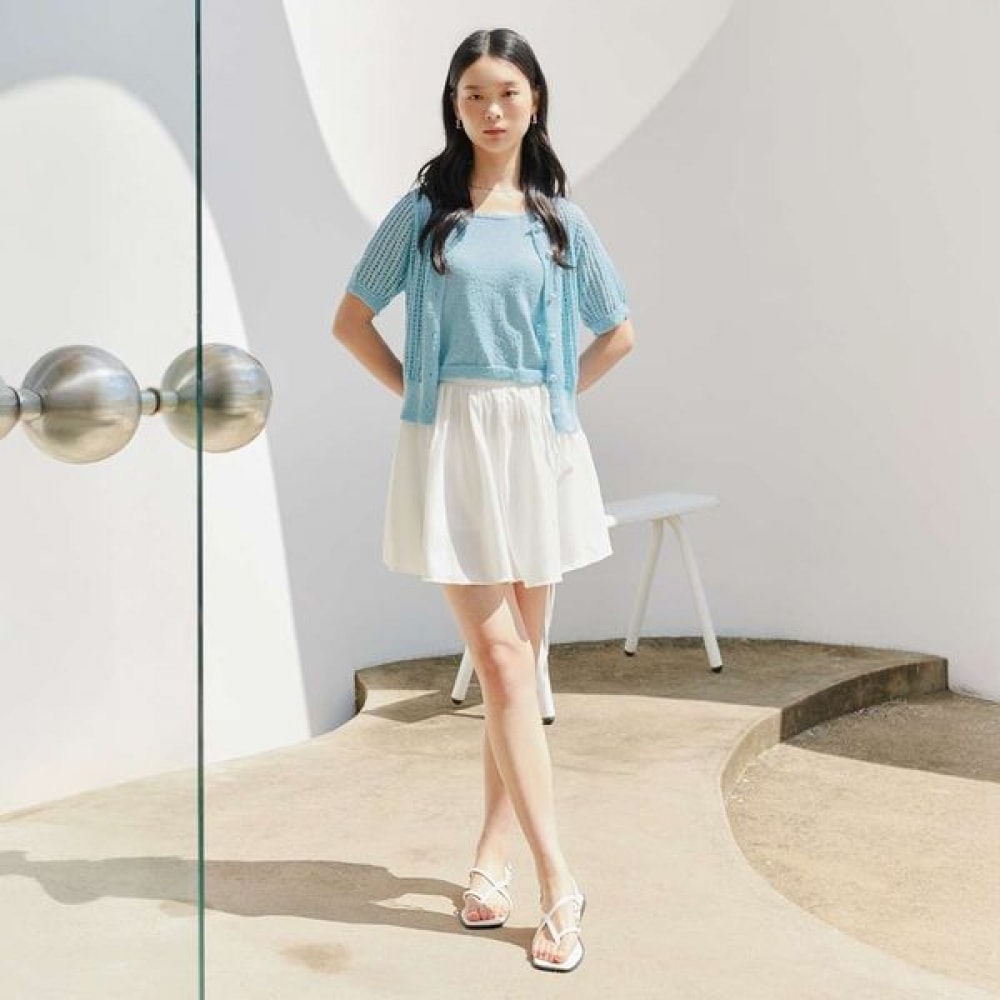 [イザベイ] ブークルパンチングナシ+半袖ニットカーディガンセット (VKCCF3953)